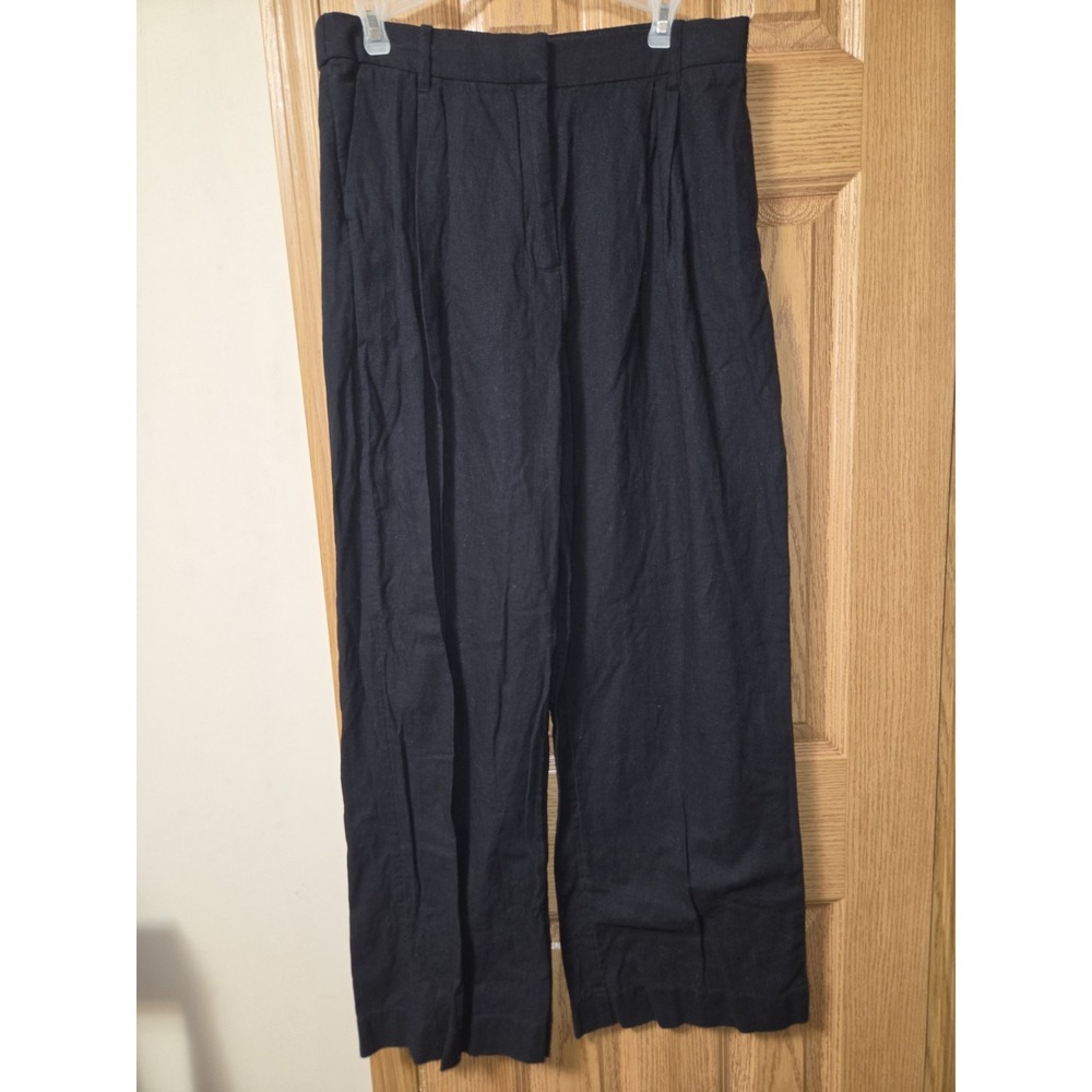 Abercrombie & Fitch Sloane Black Linen Wide Leg Pants Pleated Womens M Waist 30"